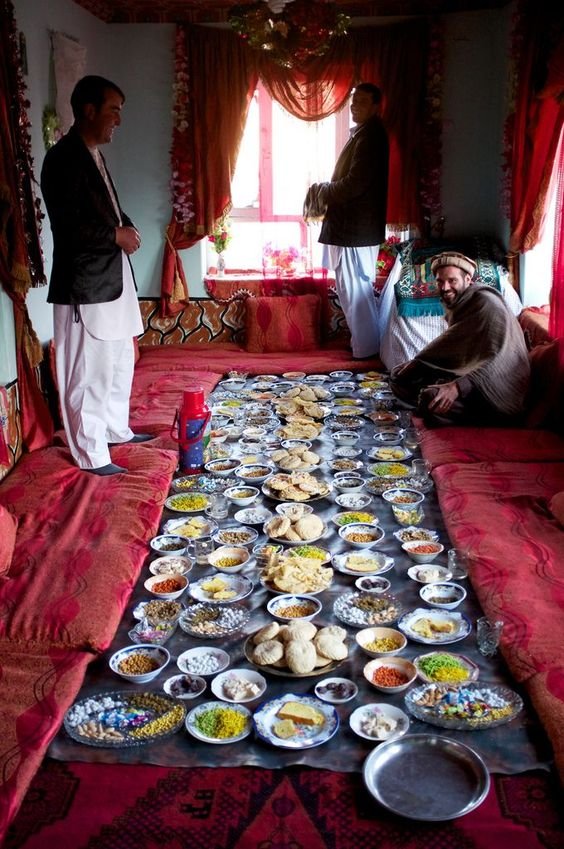 Traditional Afghan meal setting